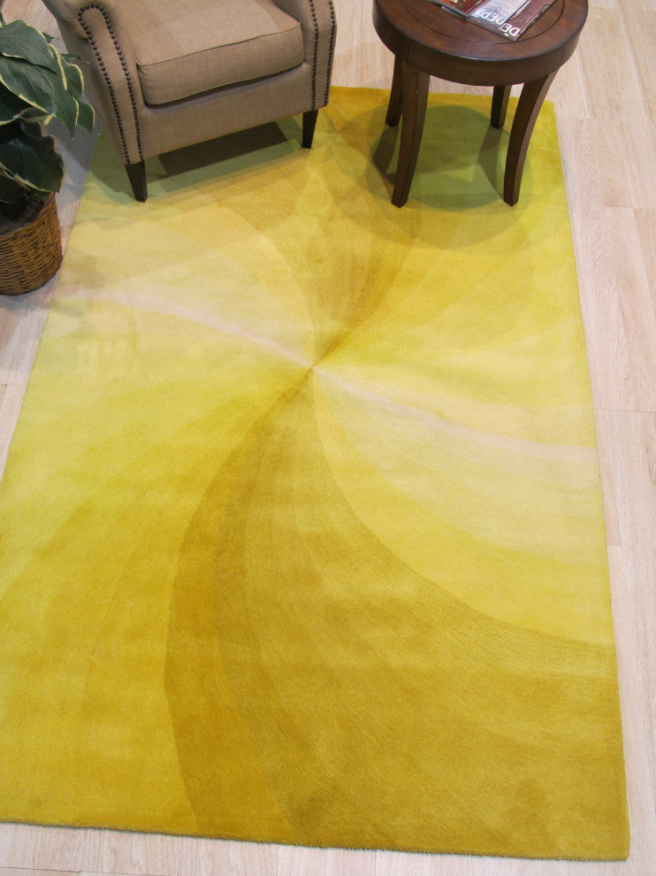 Yellow Contemporary Abstract Swirl Area Rug