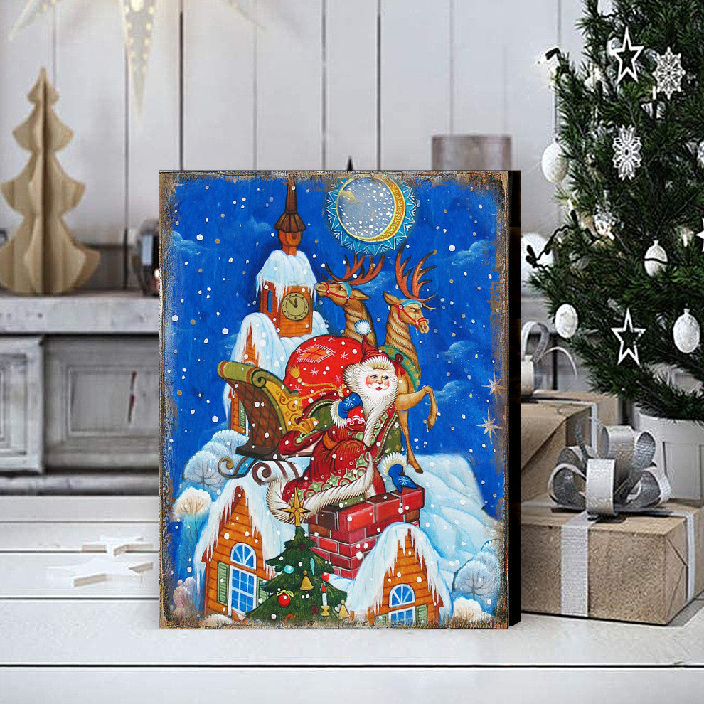 Special Delivery Santa Wooden Wall Art, Medium 18x12