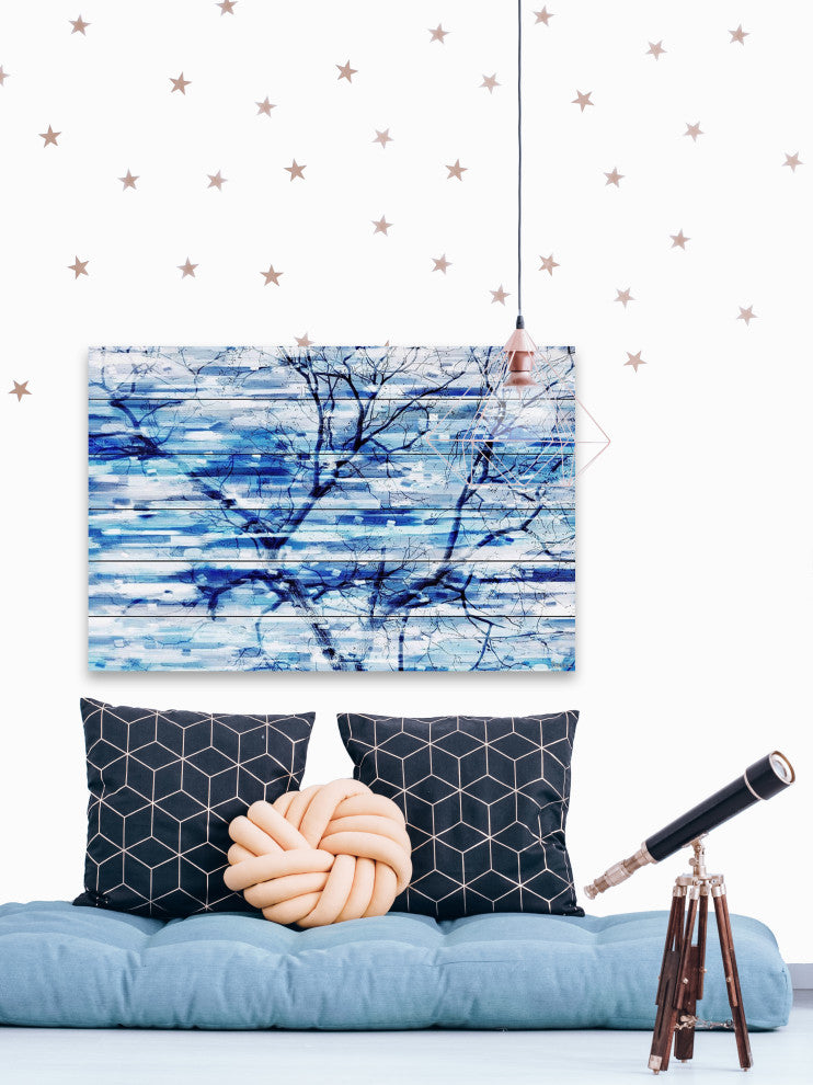 "Blue Snow Storm" Print on White Wood, 45"x30"