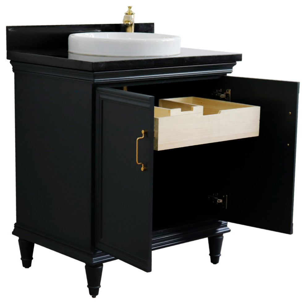 31" Single Vanity, Dark Gray Finish With Black Galaxy And Round Sink