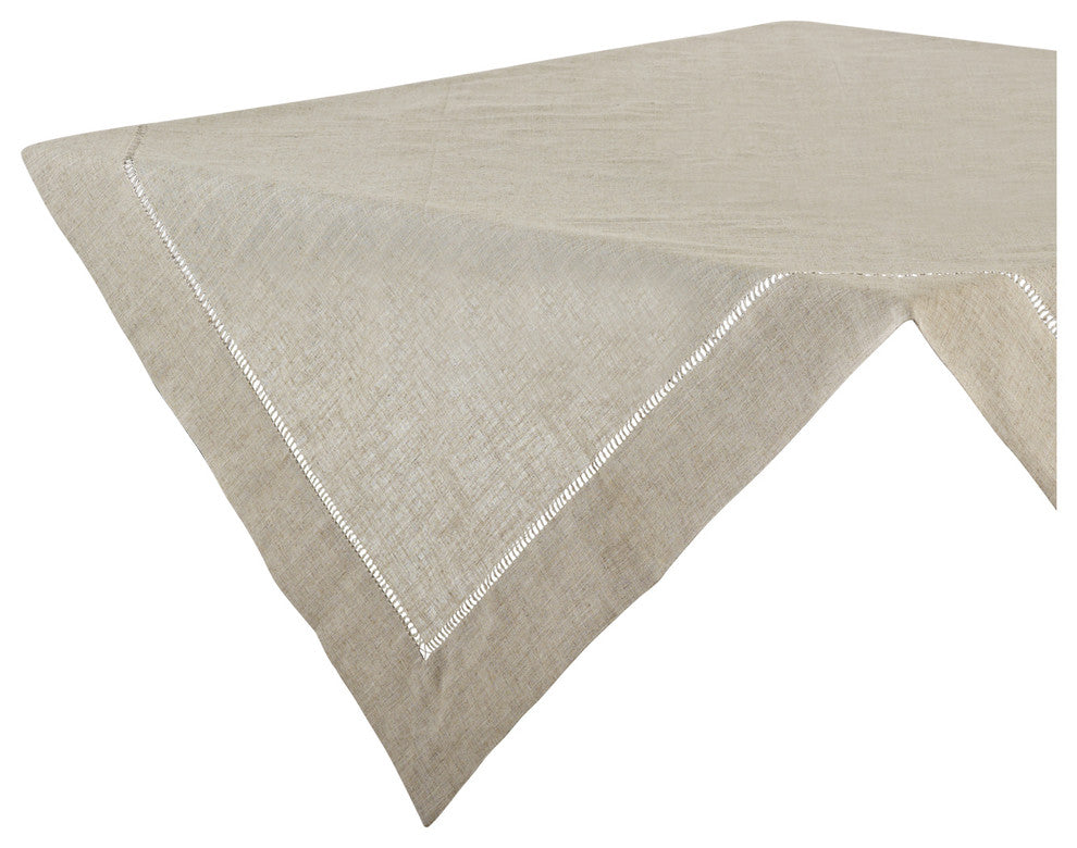 Classic Hemstitched Linen Blend Tablecloth, Natural, 80"x80" Square