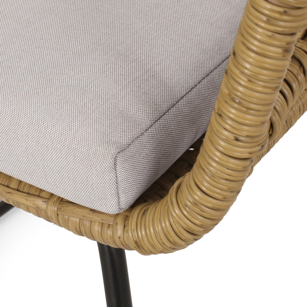 Edson Outdoor Wicker 2 Seater Chat Set With Cushion, Light Brown
