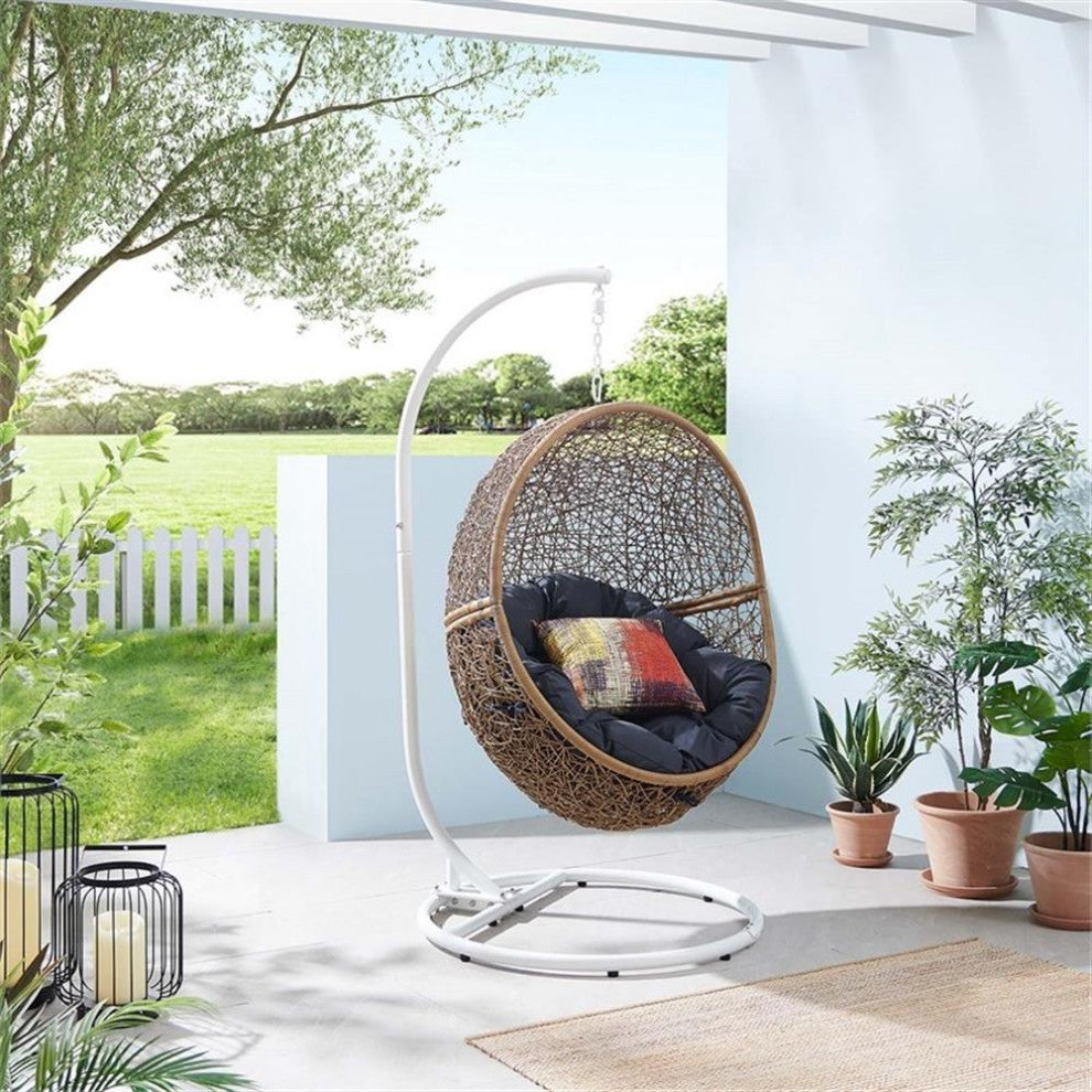 Modway Encase Outdoor Synthetic Rattan Swing Chair in Cappuccino/Navy