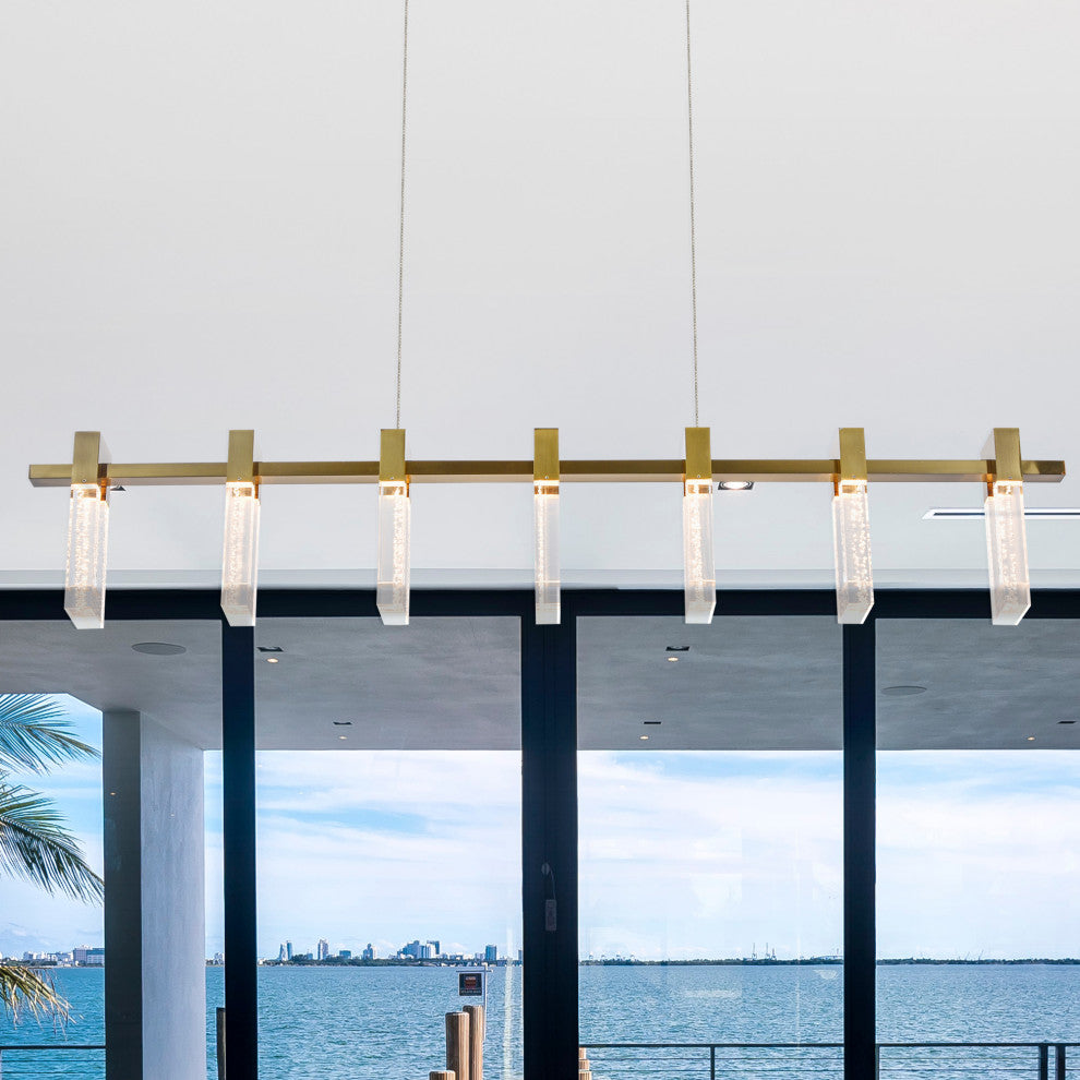 Sorrento 40" Linear ETL Certified Integrated LED Chandelier, Antique Brass