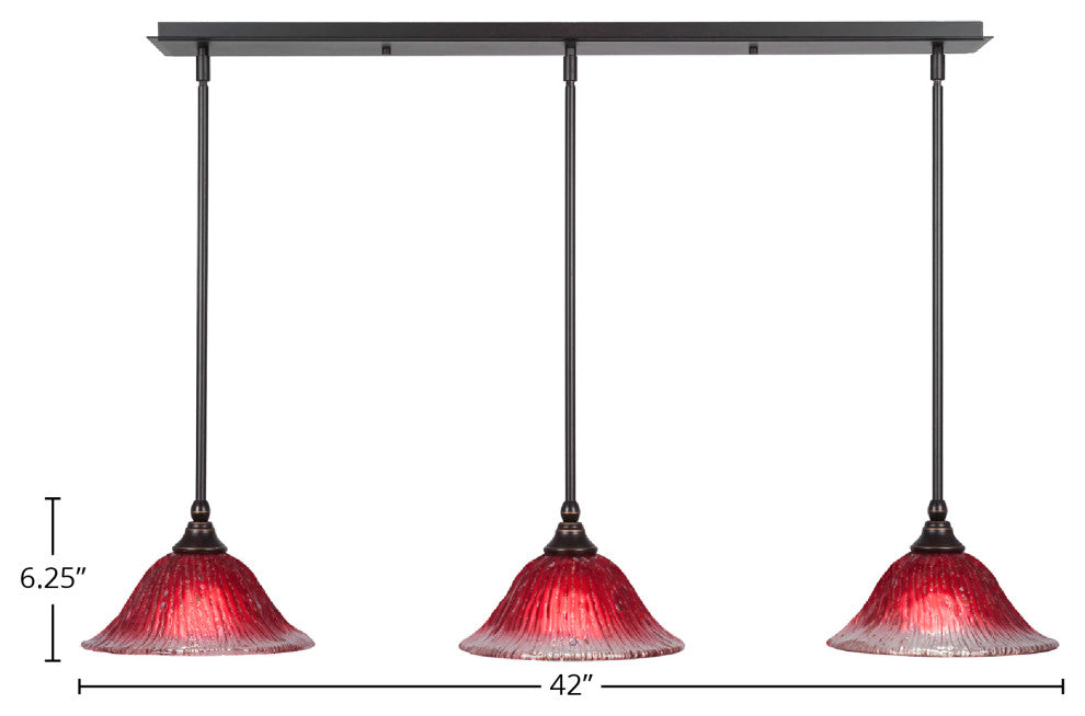 Stem 3-Light Pendalier with Hang Straight Swivel, Dark Granite/Raspberry Crystal