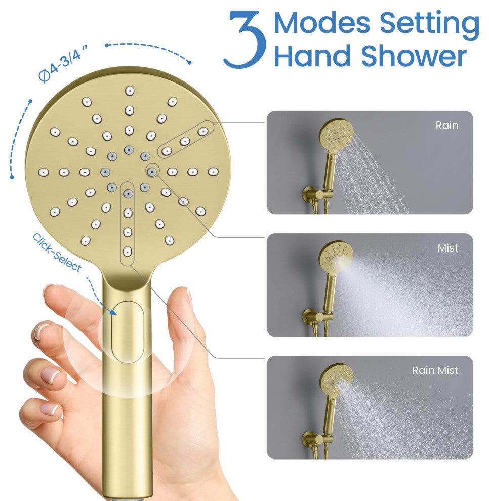 Circular Pressure 3-Function Shower System, Rough-In Valve, Brushed Gold
