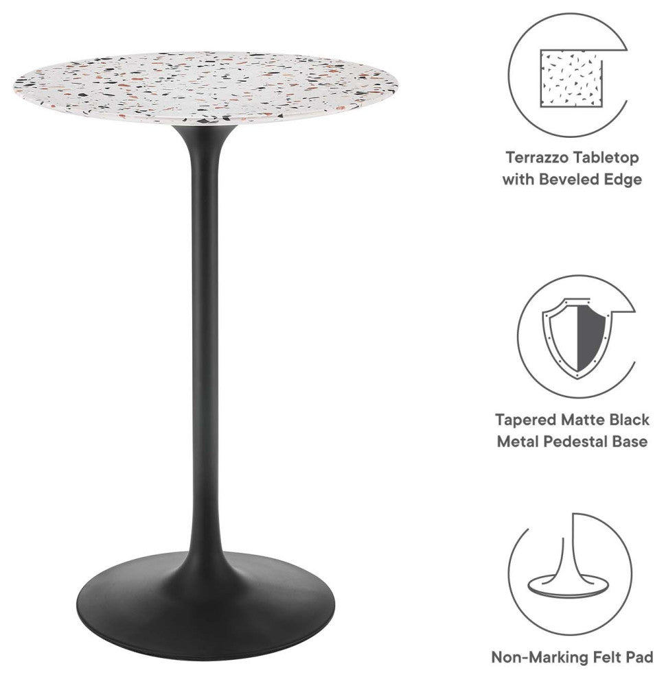 Lippa 28" Round Terrazzo Bar Table, Black White