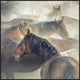 "Tired Horses" Framed Canvas Giclee by Huseyin Taskin, 37x37"