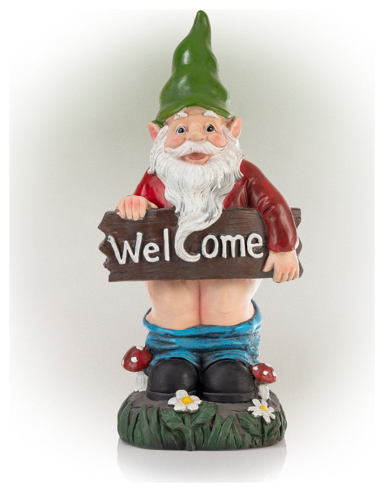 Mooning "Welcome" Gnome With Pants Down Statue