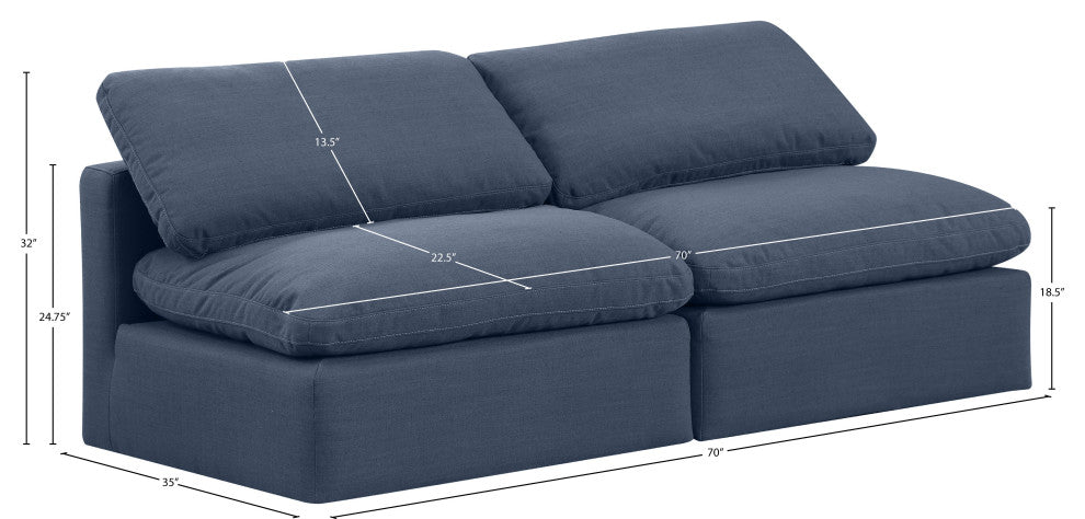 Indulge Upholstered Modular Sofa, Navy, 2-Piece: 2 Armless Chair, Down Stuffed Linen Textured Fabric
