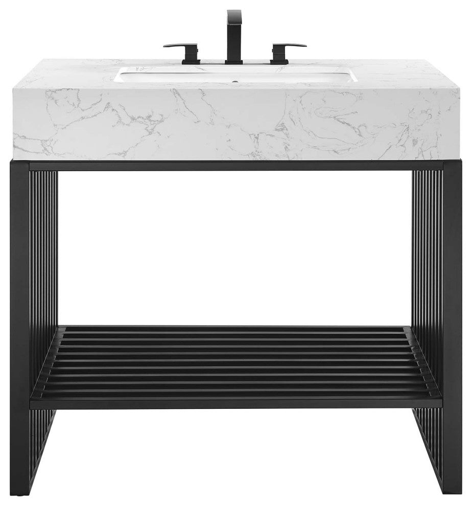 Gridiron 36" Bathroom Vanity, White Black