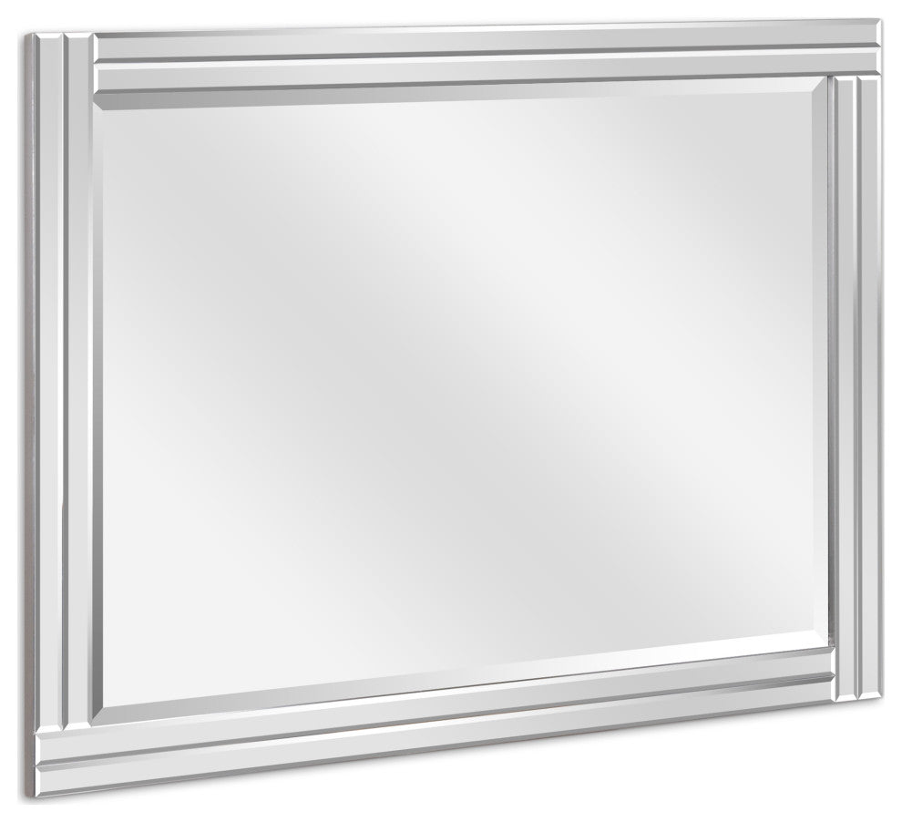 Stepped Beveled Rectangle Wall Mirror, Solid Wood Frame, 1" Center Mirror, 30" X 40"