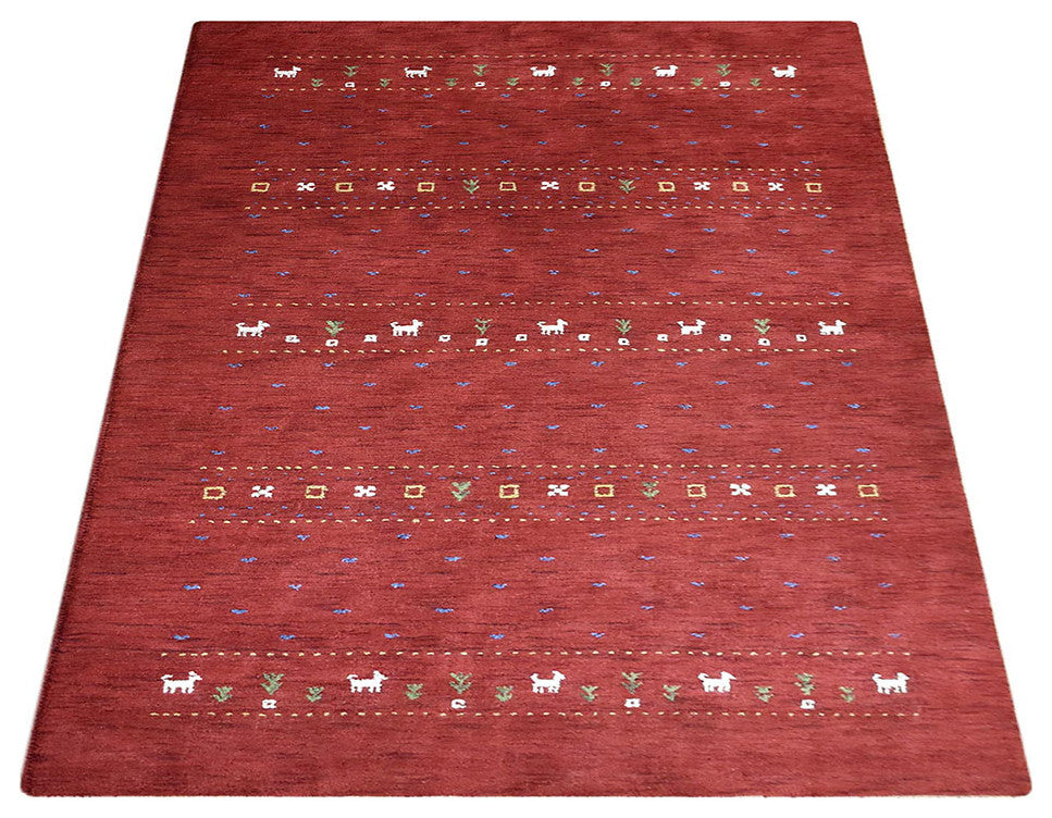 HAND KNOTTED LOOM WOOL ECO-FRIENDLY AREA RUGS - Rectangle, Red, Contemporary