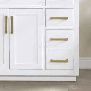 Gavino Vanity with Grain White Composite Stone Top, White/Brushed Gold, 48", No Mirror