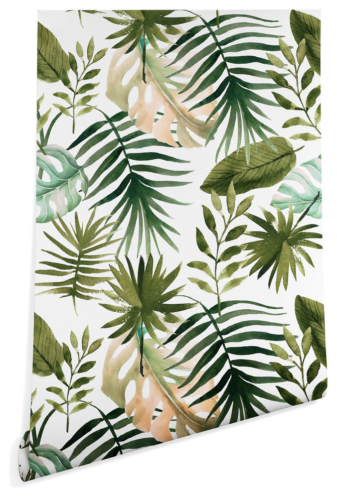 Deny Designs Marta Barragan Camarasa Painting Leaves Wallpaper, Green, 2'x10'