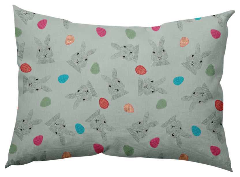 Bunnies and Eggs Easter Decorative Lumbar Pillow, Breezeway Green, 14x20"