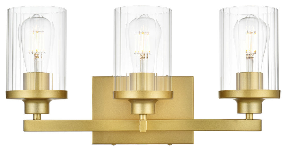 3 Light Brass And Clear Bath Sconce