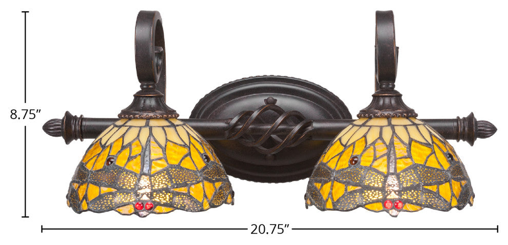 Elegante 2-Light Bath Bar, Amber Dragonfly Art