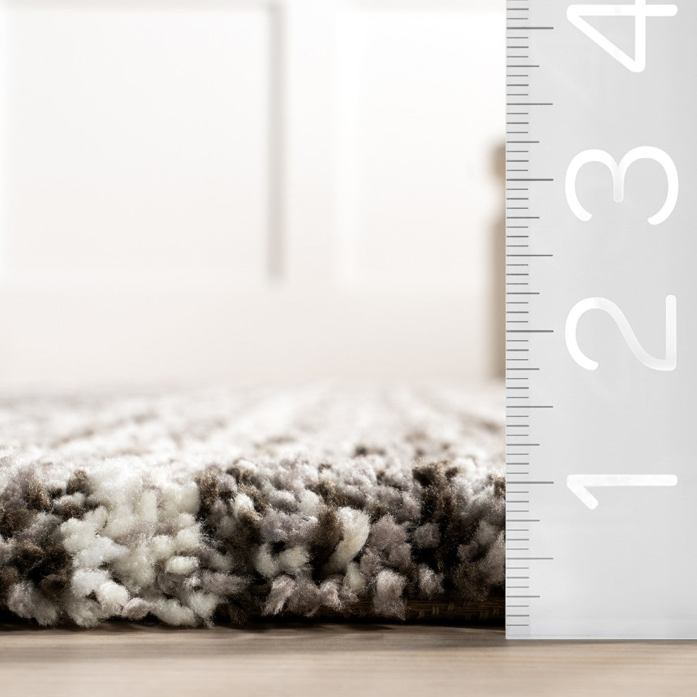Nuloom Hand-Tufted Striped Shaggy Plush Shag Rug, Grey Multicolor 2'6"x8'Runner