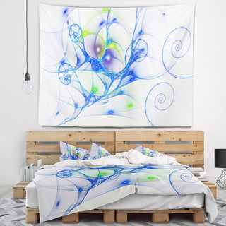 Blue Colored Curly Spiral Abstract Wall Tapestry, 39"x32"