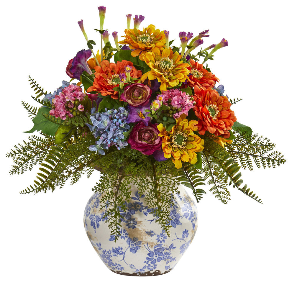 15" Mixed Floral Artificial Arrangement in Floral Vase