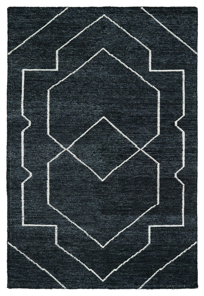 Kaleen Hand Woven Solitaire Charcoal Bamboo Silk Rug, 8''x11''
