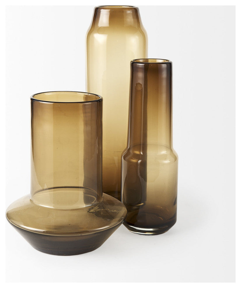 16" Vintage Look Ombre Brown Glass Vase