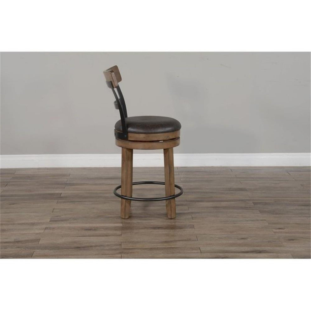 Pemberly Row 24" Mahogany Wood Swivel Barstool in Taupe Brown (Set of 2)