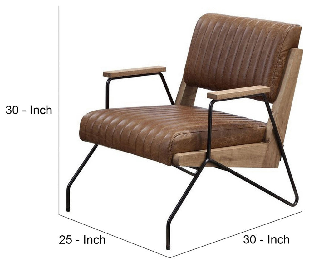 Benzara BM250697 Accent Chair With Leatherette Seat and Channel Stitch, Brown