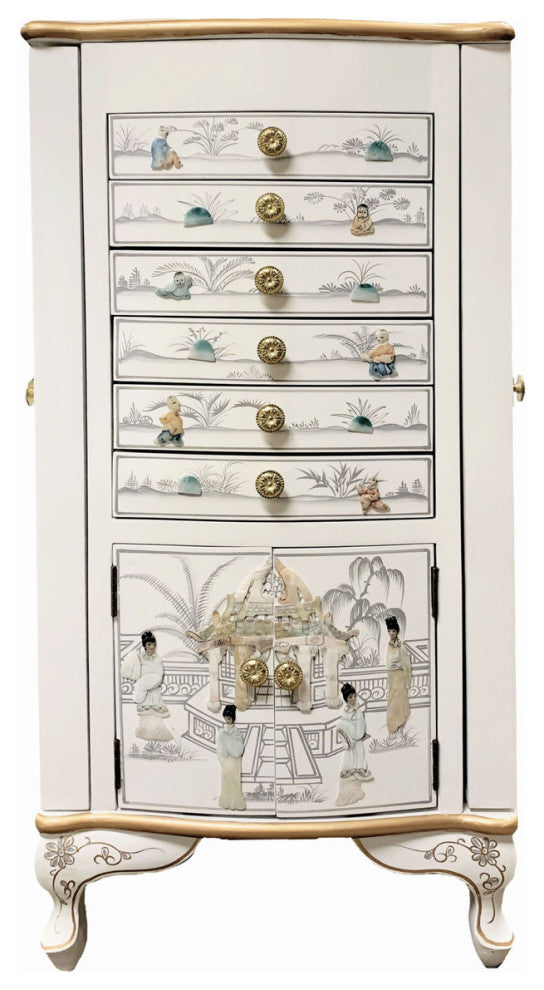 39" Oriental Jewelry Armoire With Geisha Design