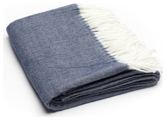 Navy Blue Soft Acrylic Herringbone Throw Blanket