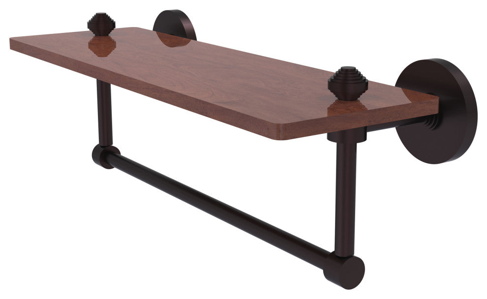 South Beach 16" Solid Wood Shelf with Towel Bar, Antique Bronze