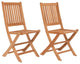 Set of 2 Armless Folding Chair, Teak Wood Construction With Slatted Back, Brown