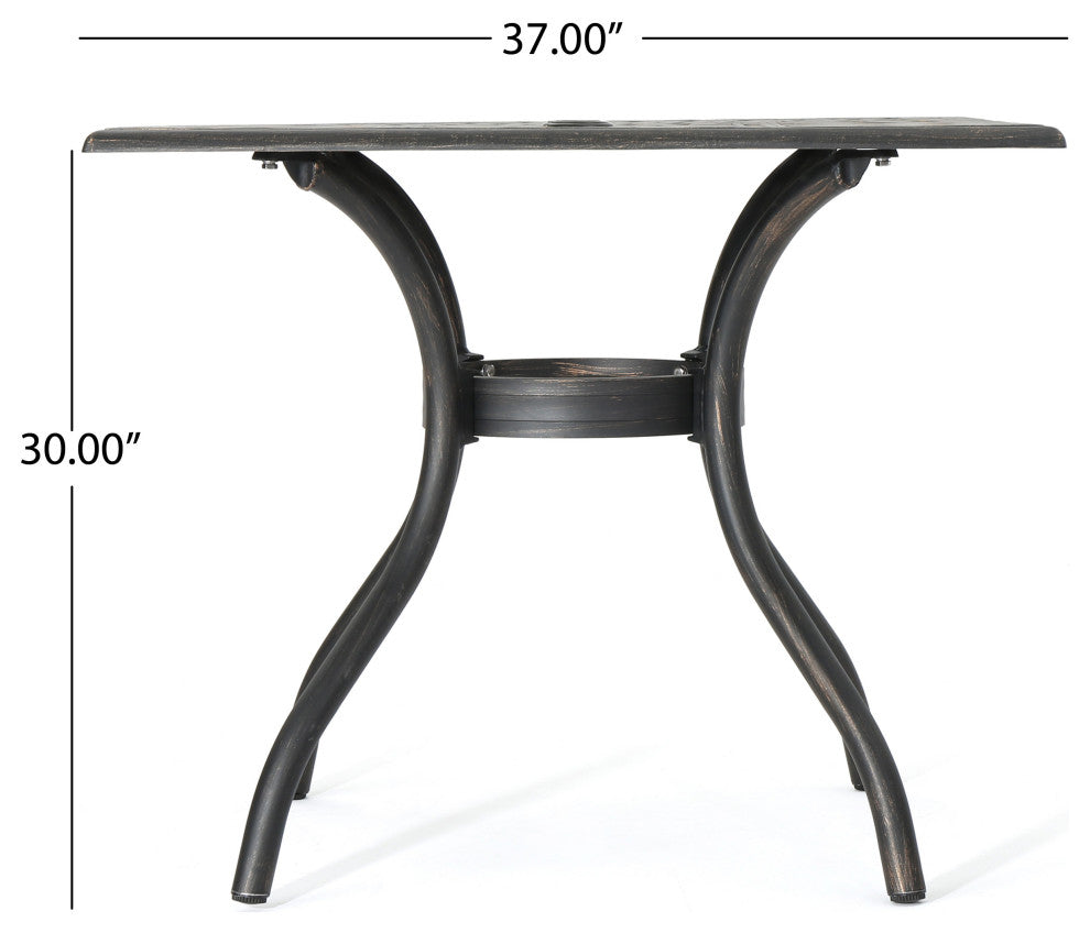 GDF Studio Augusta Outdoor Patina Copper Cast Aluminum Square Dining Table