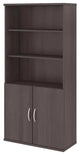 Contemporary Bookcase, Open Shelves & Lower Cabinet With Metal Handles , Gray