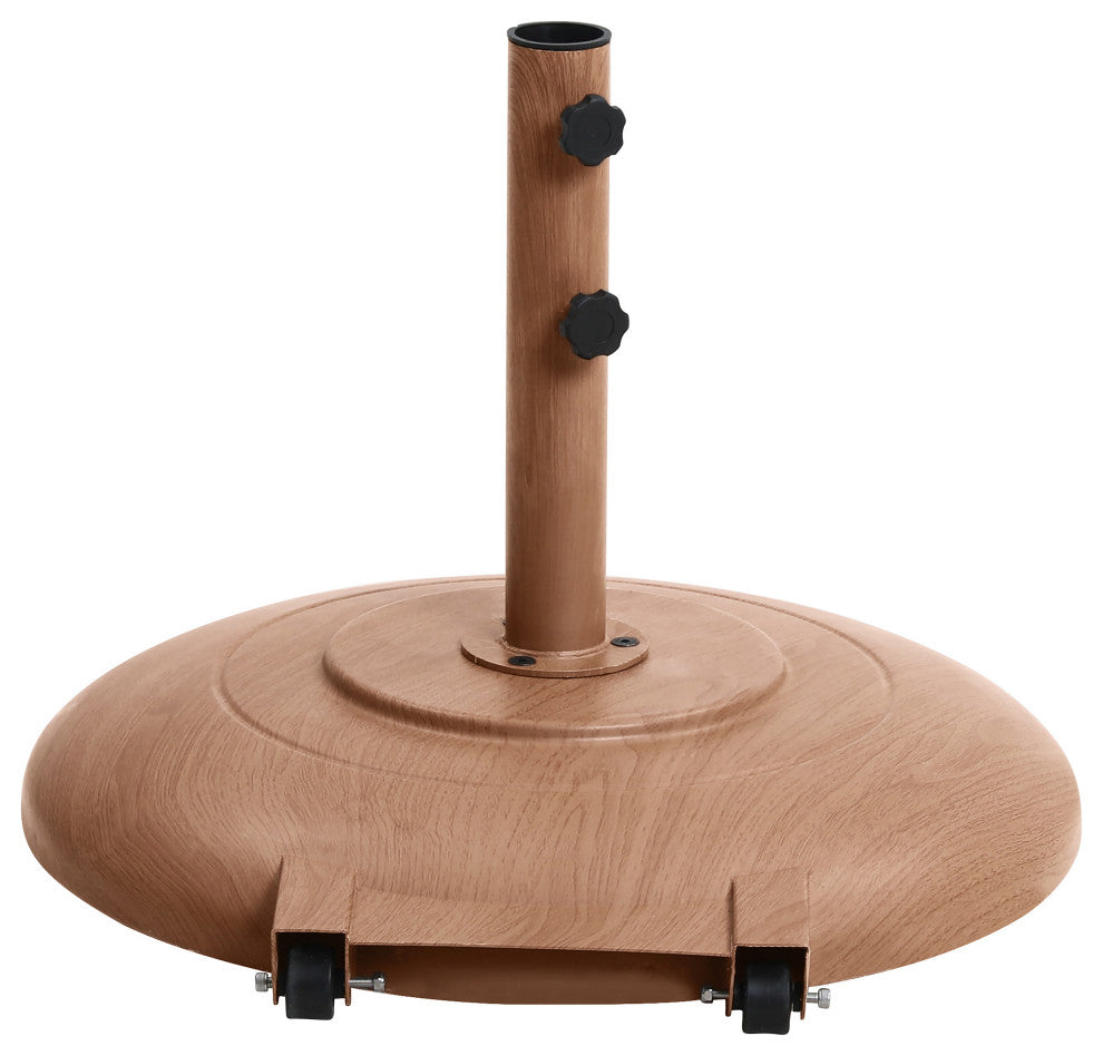 Fiji Patio Umbrella and Base, White, Teak Pole, Teak Cozumel Base
