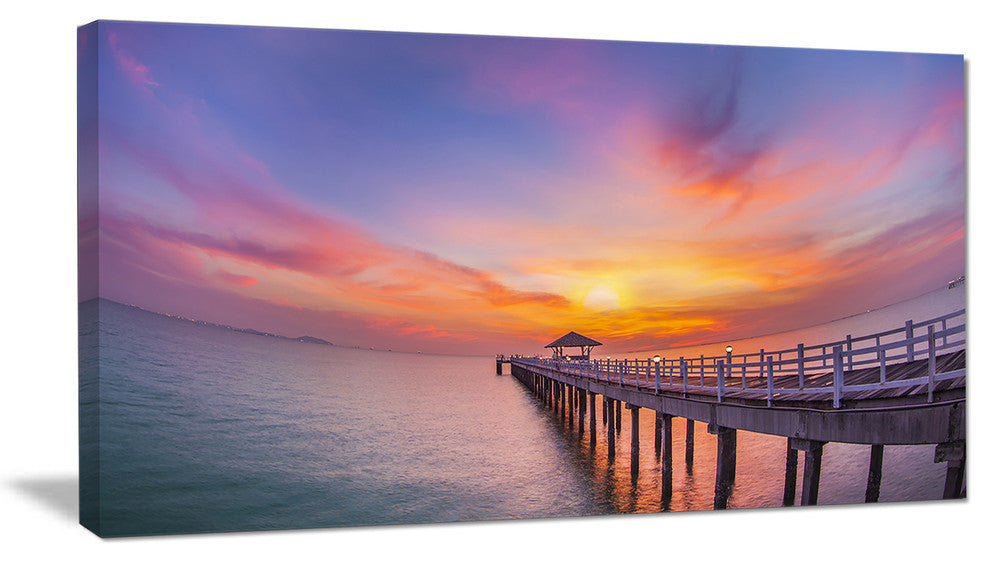 "Wooden Bridge Long Into The Ocean" Sea Pier Wall Art Canvas Print, 40"x20"