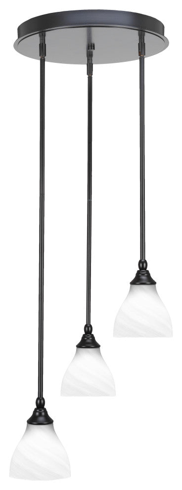 Empire 3-Light Cluster Pendalier, Matte Black/White Marble