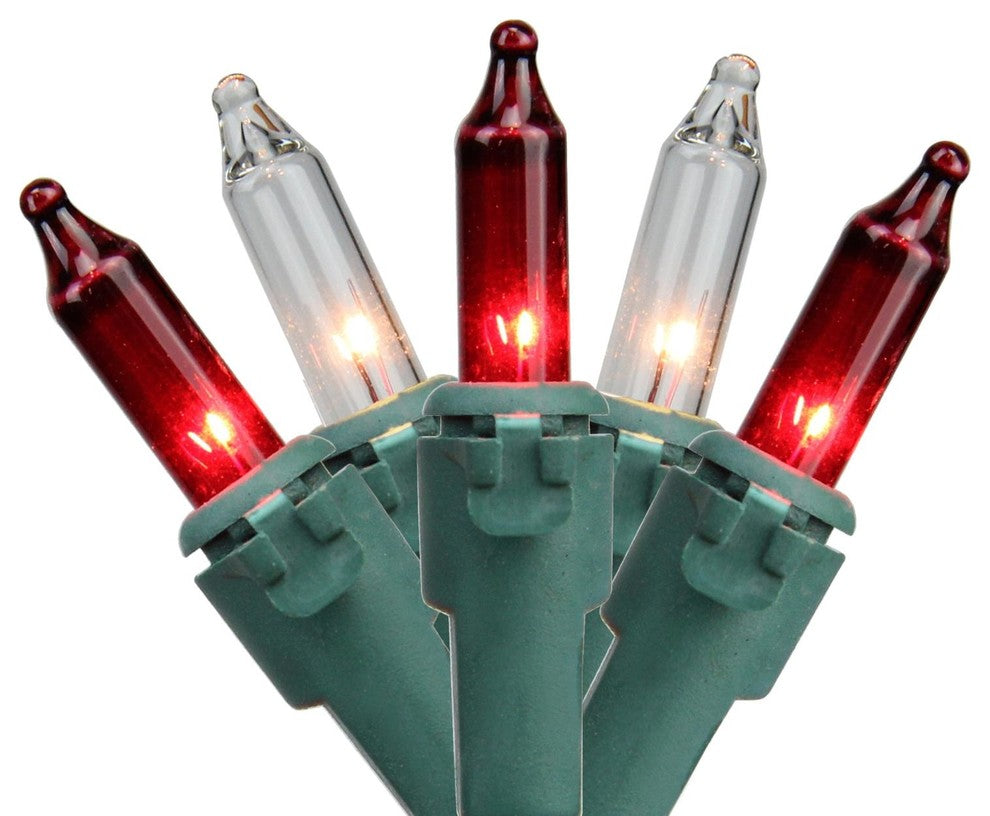 Set of 50 Red & Clear Mini Christmas Lights 2.5" Spacing - Green Wire