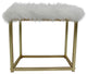 ACME Adao Vanity Mirror and Stool, Faux Fur, Mirror, Black and Brass Finish