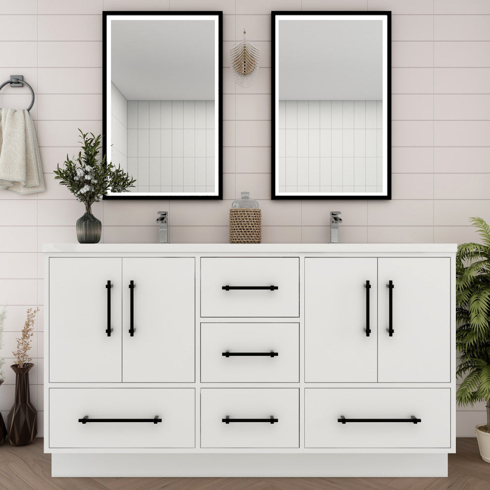 Victoria 60" Solid Wood Bath Vanity, Double Sink, Glossy White