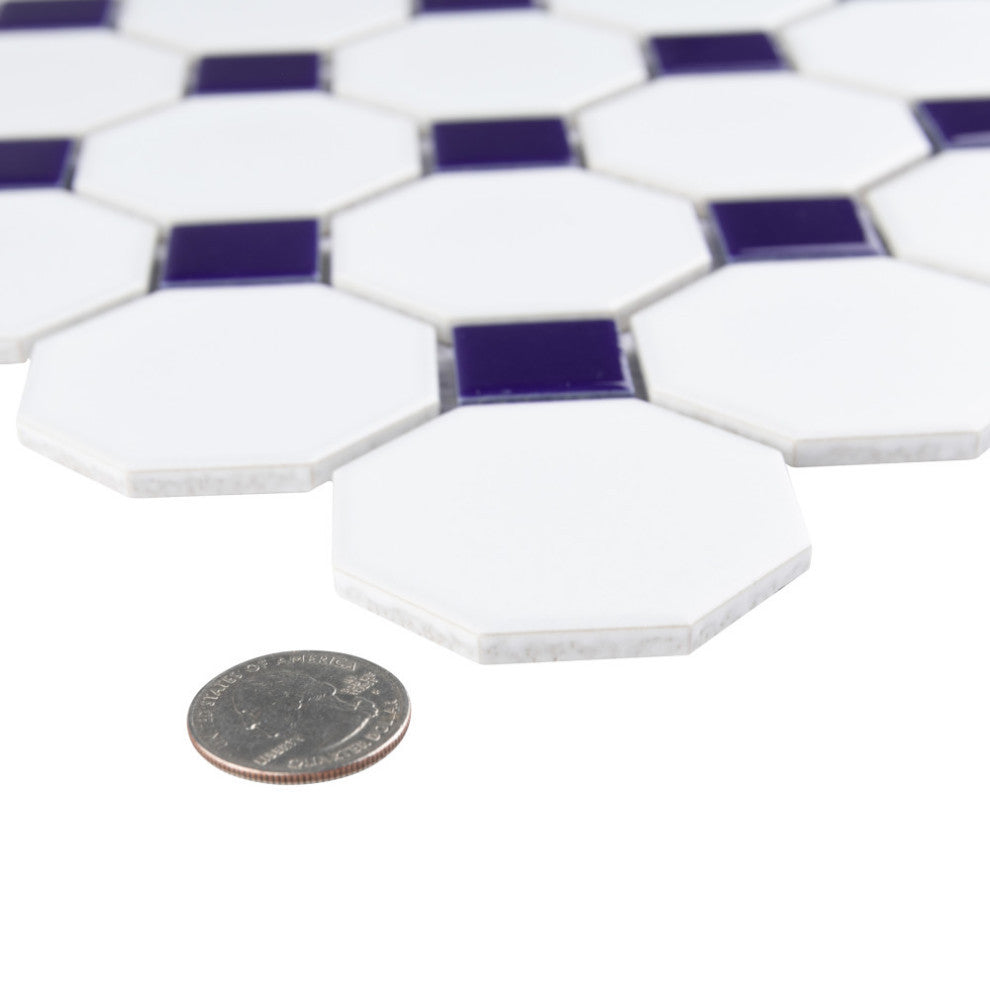 Metro Octagon 11-1/2"x11-1/2" Porcelain Mosaic Floor/Wall Tile, Matte, White