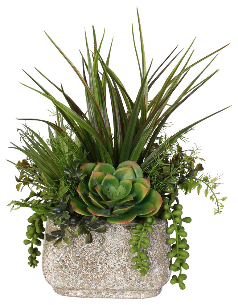 Artificial Succulent Variety in a Cement Pot