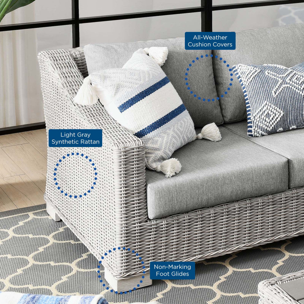 Lounge Sectional Sofa Chair Set, Rattan, Wicker, Gray, Modern, Outdoor