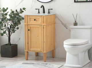 Home Living Vanity with Carrara White Marble Countertop, Natural Wood, 18", Single Sink