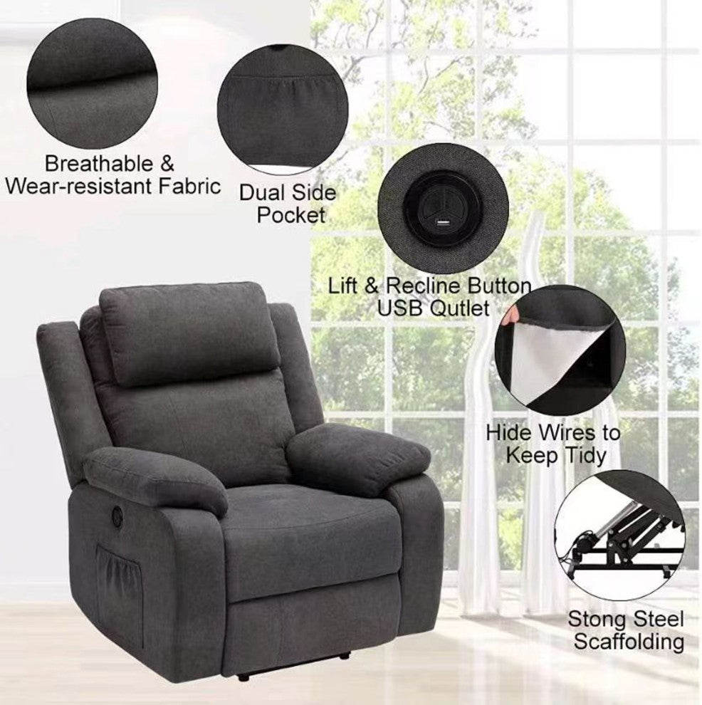 Power Lift Assist Standard Recliner Chair Gray Color