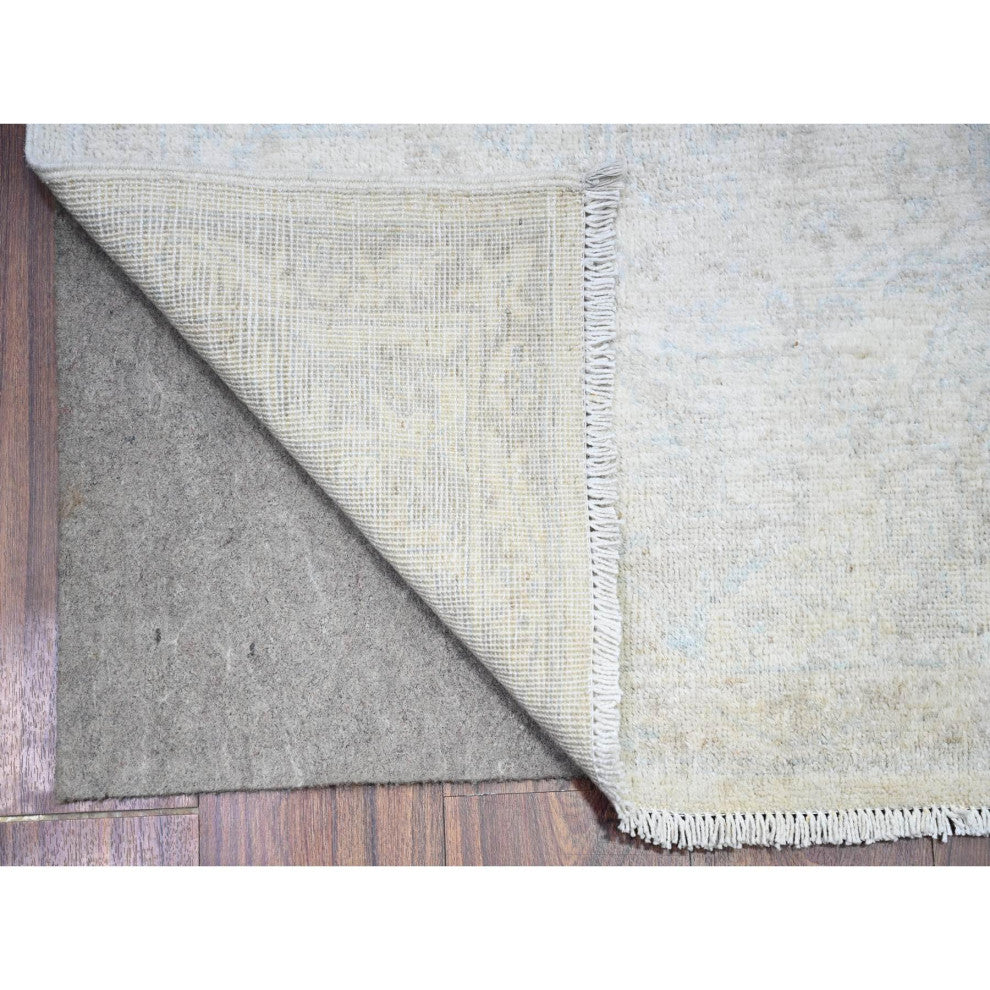 Old Wood Ivory Peshawar Faded Design Wool Hand Knotted XL Runner Rug 2'6"x19'2"