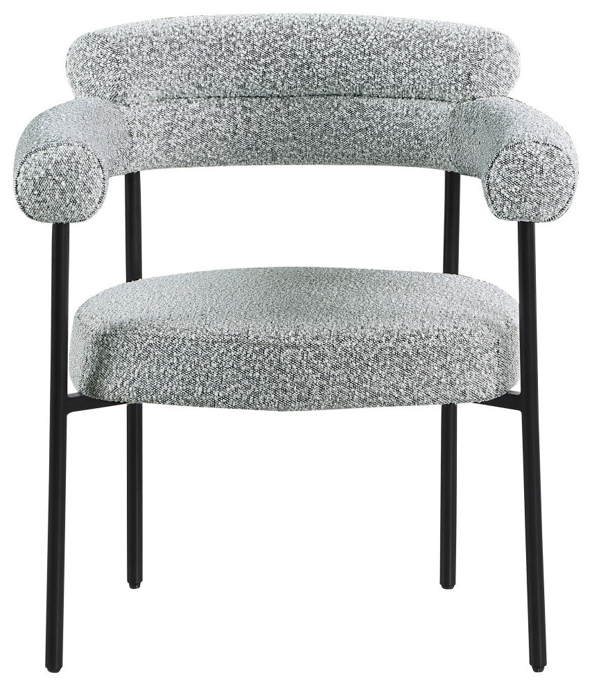 Blake Upholstered Dining Chair, Grey, Boucle Fabric, Matte Black, Set of 2