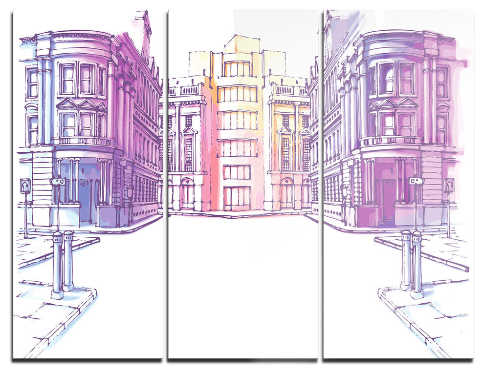 "Old City Street" Painting Metal Wall Art, 3 Panels, 36"x28"