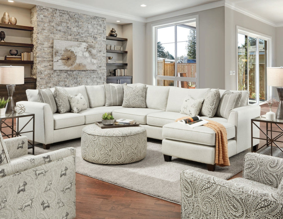 Chenille Upholstered Round Ottoman, Paisley Multi
